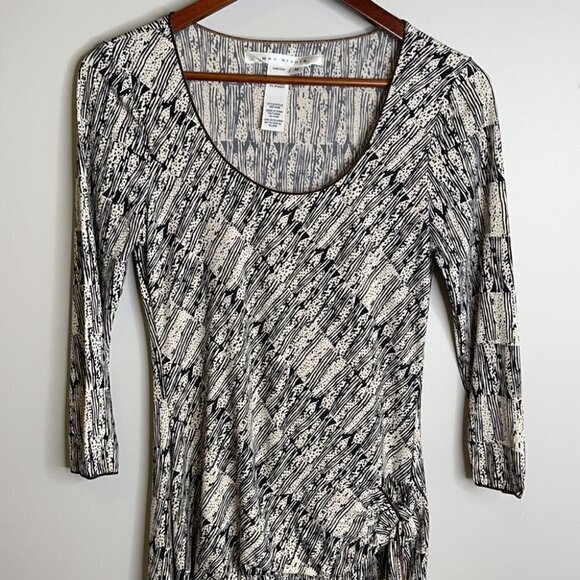 VINTAGE Max Studio Retro Print Dress Drop Waist Tied Side Long Sleeve Size M - Picture 3 of 14